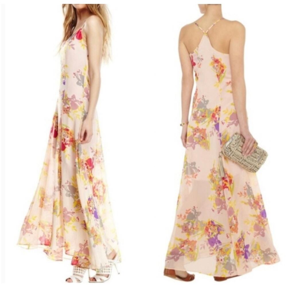 W118 BY WALTER BAKER Giavanna Dress Pink Floral Maxi Long Spaghetti Strap Small